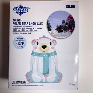 Snow Zone Polar Bear Inflatable Snow Sled 40 Inch Heavy Duty Kids Winter Sled
